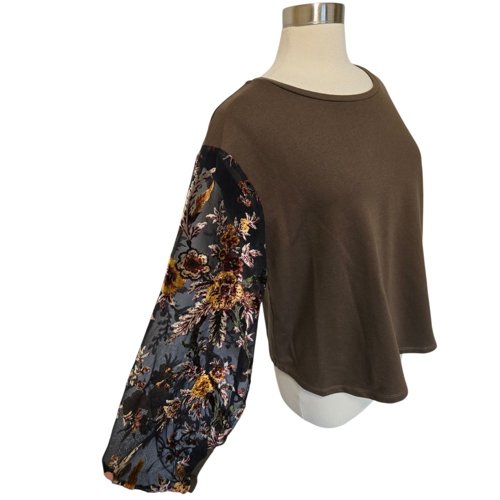 Umgee Womens Pullover Top Long Sheer Sleeve Velvet Flowers Sleeve Size Large